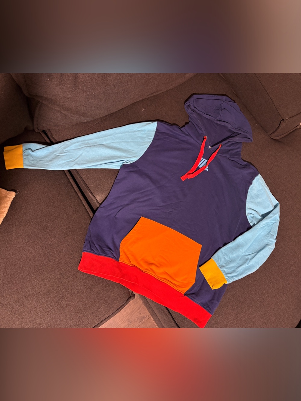 Men's ALDI Colorblock Hoodie Sweatshirt in Navy, Light Blue & Orange